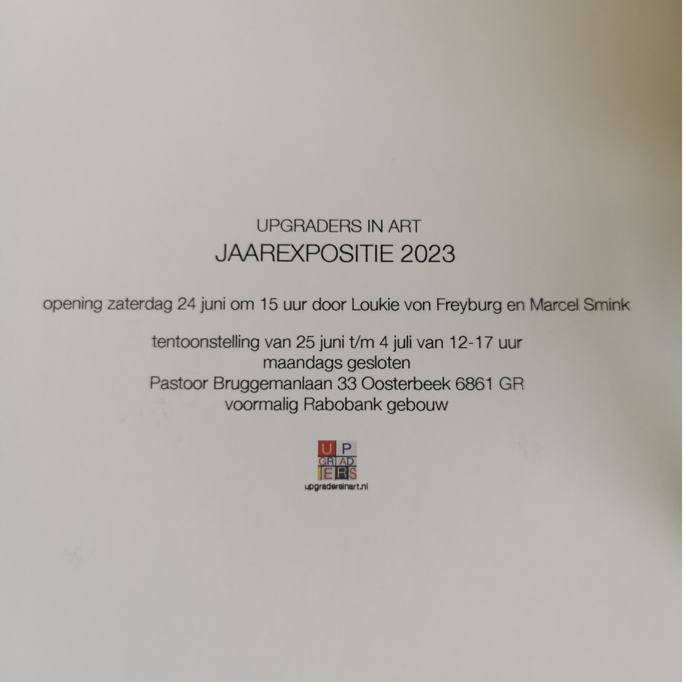 uitnodiging expositie upgraders in art 2023